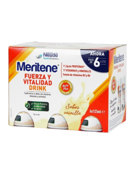 MERITENE FUERZA Y VITALIDAD DRINK VAINILLA 125ML 6 UNIDADES